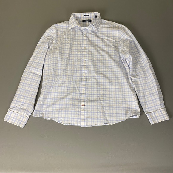 Tommy Hilfiger Slim Fit Button Down Shirt Mens 16 1/2 34/35 Blue Plaid Checkered - Picture 1 of 12